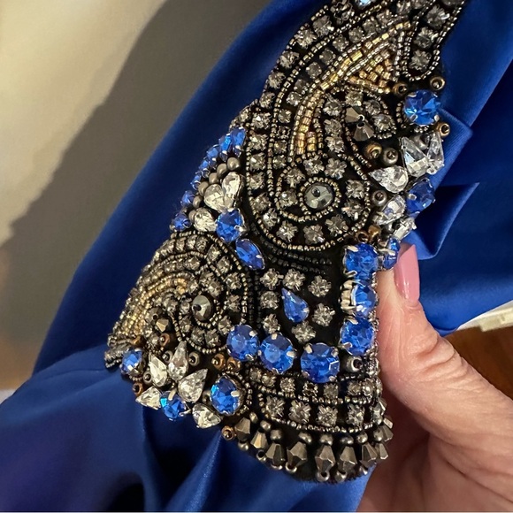 Eliza J Women’s Draped One Shoulder Royal Blue Jewel Rhinestone Cocktail Dress 6 - Picture 9 of 12